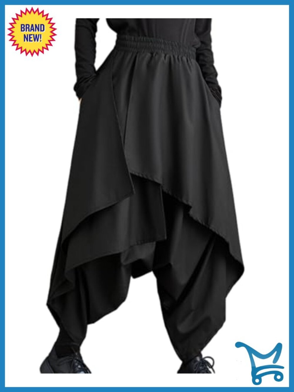 Wide Leg Harem Pants Baggy Elastic Waist Irregular Hem Trousers